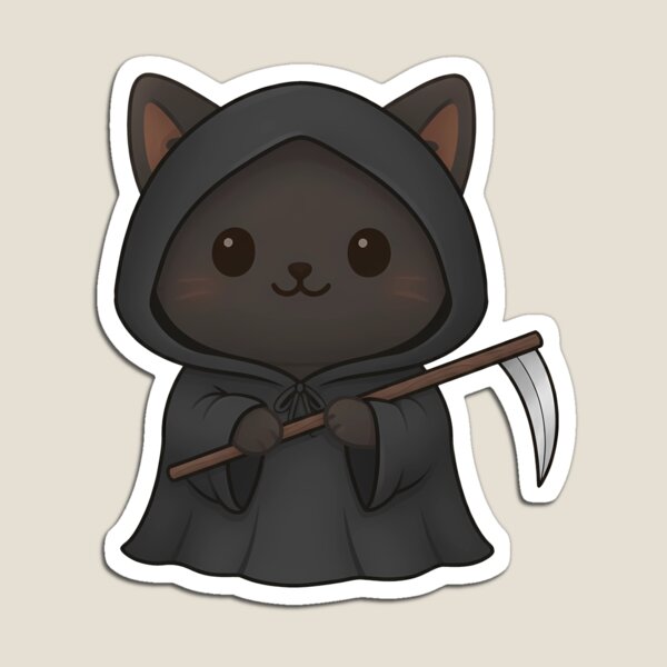 Item preview, Kawaii Grim Reaper Cat - Cute Black Cat Kitten in Grim Reaper Cloak designed and sold by Minimochi Art.