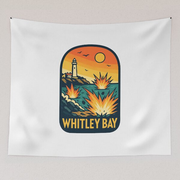 Item preview, Dramatic Seascape with Lighthouse at Sunset in Whitley Bay, England designed and sold by Aryabek.