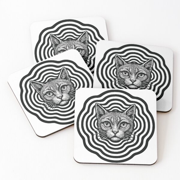 Item preview, Hypnotic Cat Optical Illusion – Black and White Trippy Cat Art designed and sold by SeoulInkSoul.