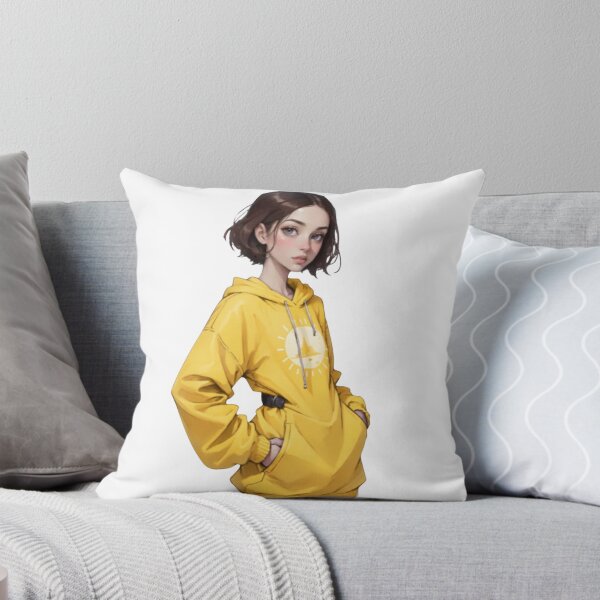 Item preview, Kawaii Anime Girl in Yellow Oversized Hoodie with Sun Logo Sticker designed and sold by TheRosyCanvas.