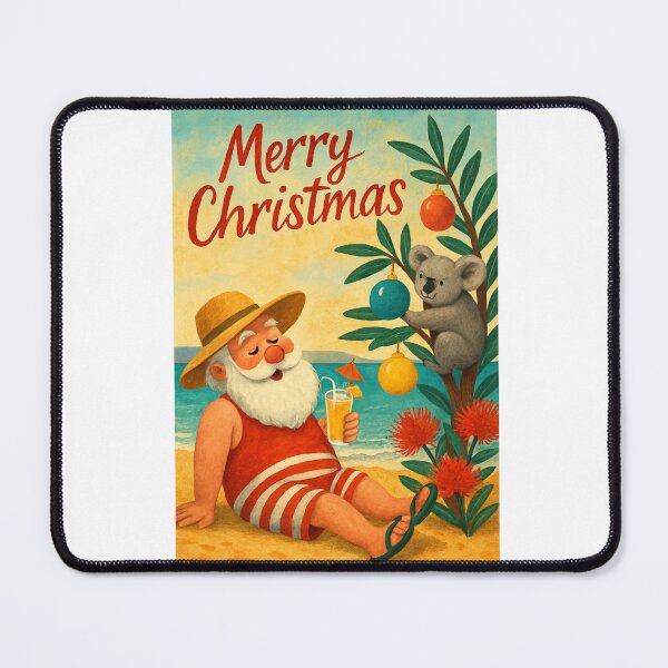 Item preview, Beach Santa and Koala with Ornaments – Australian Christmas Card designed and sold by Aryabek.