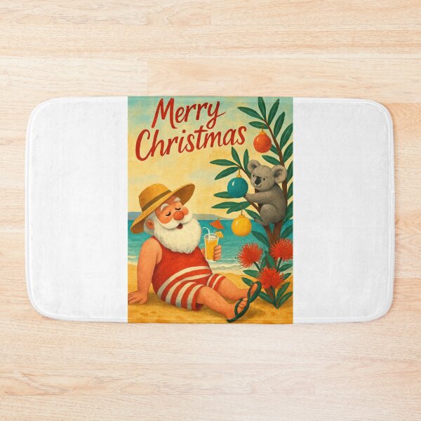 Item preview, Beach Santa and Koala with Ornaments – Australian Christmas Card designed and sold by Aryabek.