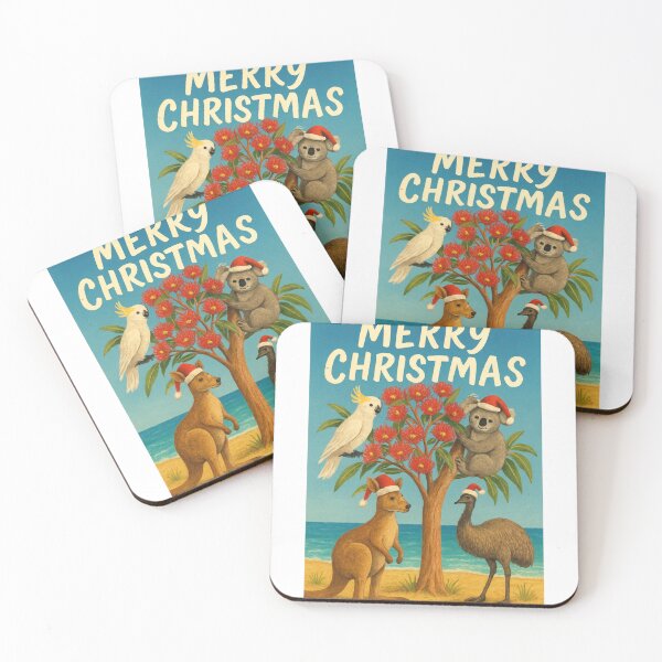 Item preview, Australian Animals in Santa Hats – Christmas Card with Koala, Kangaroo and Emu designed and sold by Aryabek.
