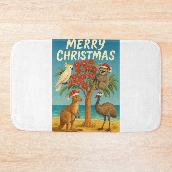 Item preview, Australian Animals in Santa Hats – Christmas Card with Koala, Kangaroo and Emu designed and sold by Aryabek.