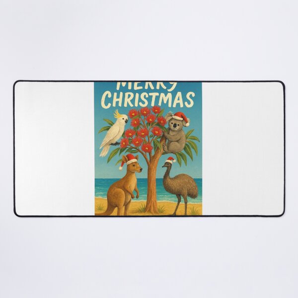 Item preview, Australian Animals in Santa Hats – Christmas Card with Koala, Kangaroo and Emu designed and sold by Aryabek.