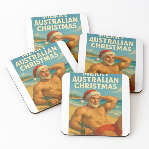 Item preview, Shirtless Santa on Australian Beach – Fun Gay Christmas Greeting designed and sold by Aryabek.