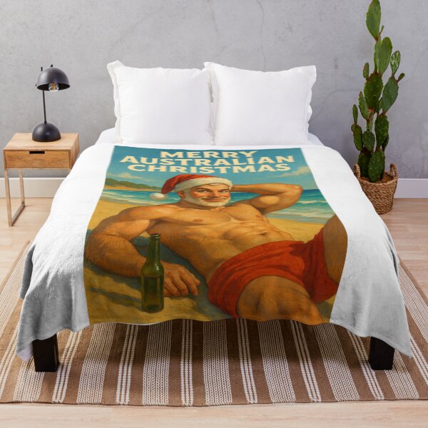 Item preview, Shirtless Santa on Australian Beach – Fun Gay Christmas Greeting designed and sold by Aryabek.