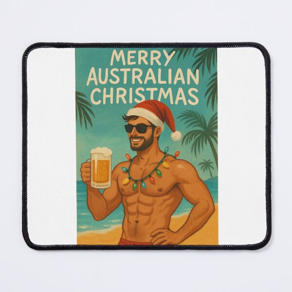 Item preview, Bearded Man with Beer and Lights – Aussie Gay Christmas Greeting designed and sold by Aryabek.