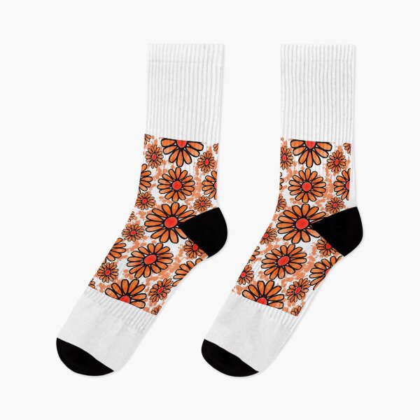 Item preview, Orange floral and black striped fabric pattern designed and sold by Toyney.