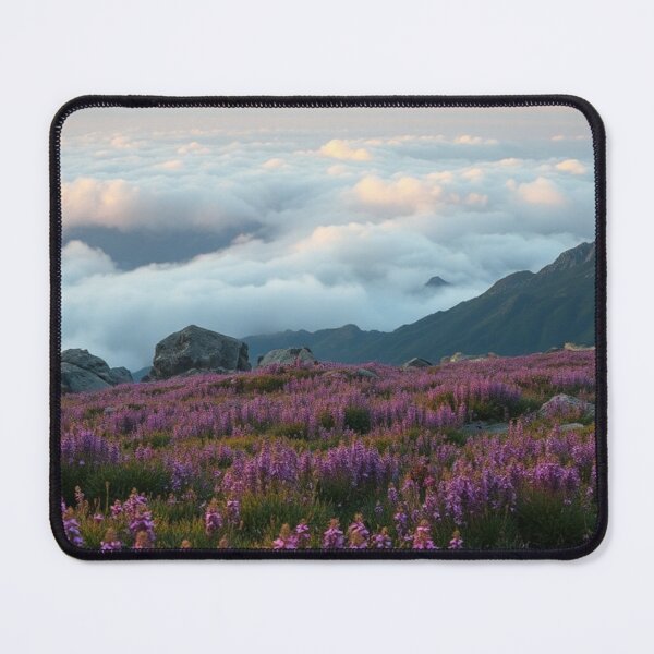 Item preview, Alpine Bloom at Dawn | Purple Flowers Under a Hanging Moon designed and sold by Jade Ado.