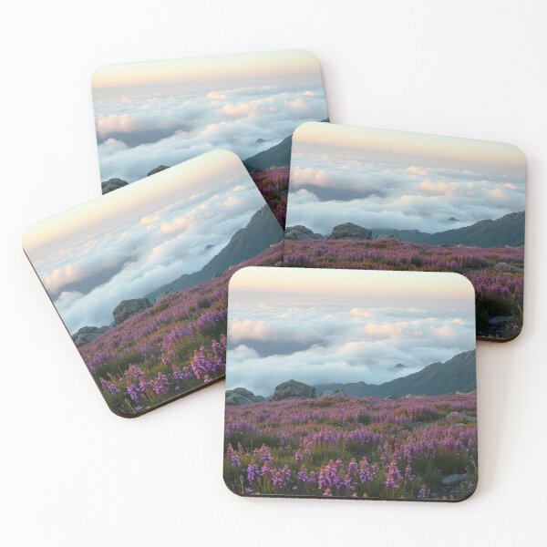Item preview, Alpine Bloom at Dawn | Purple Flowers Under a Hanging Moon designed and sold by Vida e Arte.