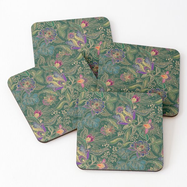 Item preview, Jewel toned floral paisley on emerald green background designed and sold by bala-sabina.