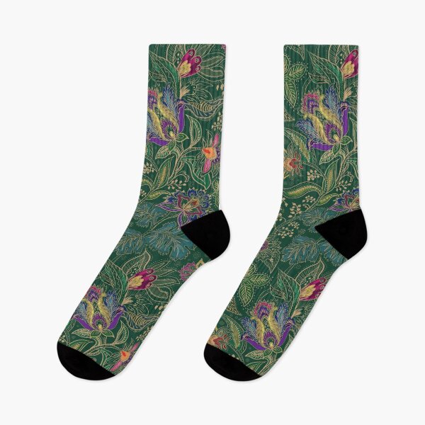 Item preview, Jewel toned floral paisley on emerald green background designed and sold by bala-sabina.