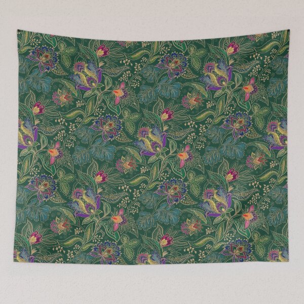 Item preview, Jewel toned floral paisley on emerald green background designed and sold by bala-sabina.