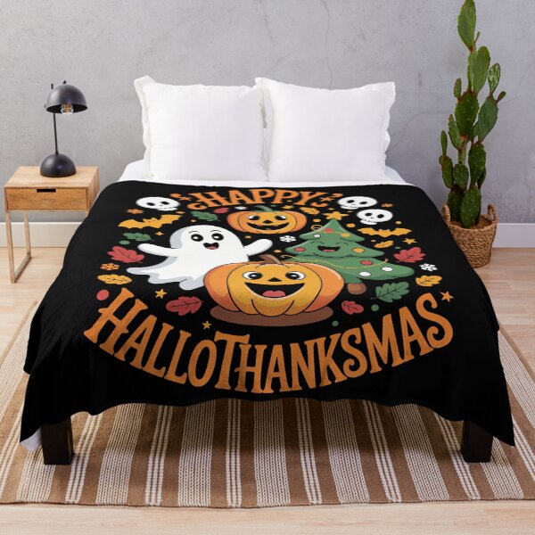 Item preview, Happy Hallothanksmas Halloween Thanksgiving Christmas designed and sold by DoorwayThreads.