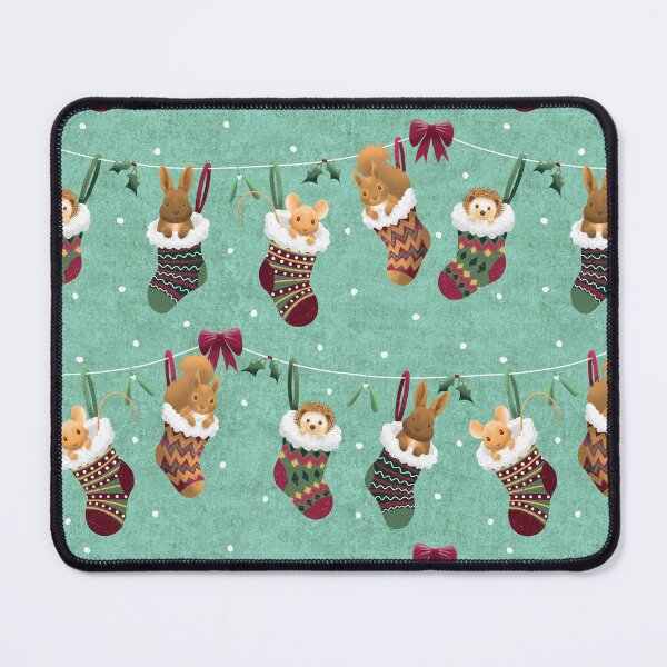 Item preview, Cute Woodland Forest Animals in Christmas Stockings on Teal Green designed and sold by piptompatternco.