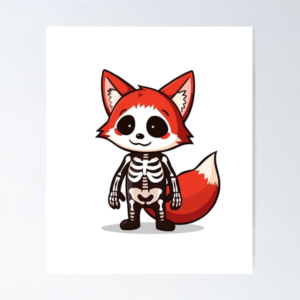Aperçu de l'œuvre Renard de dessin animé en costume de squelette | Motif animalier rouge pour Halloween créée et vendue par ColorSplash123.