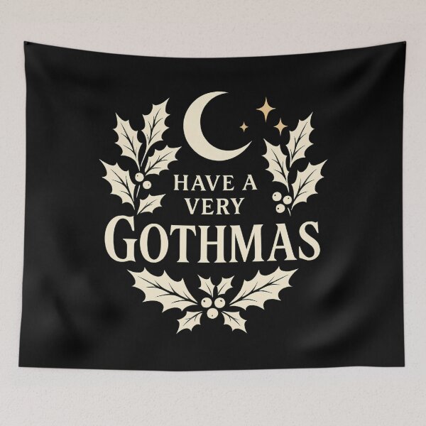 Item preview, Goth Christmas Gothmas Crescent Moon Holly designed and sold by ZetaDream.