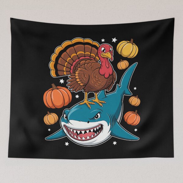 Item preview, Thanksgiving Turkey Riding Shark Funny designed and sold by WalshDrawnLaugh.