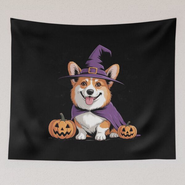 Item preview, Scary Pumpkin Bat Witch Hat Corgi Dog Halloween  designed and sold by THagBlue.