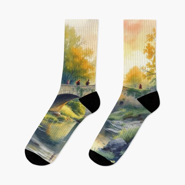 Item preview, Pilgrims crossing a medieval bridge (Way of Saint James) designed and sold by jefboutique6150.