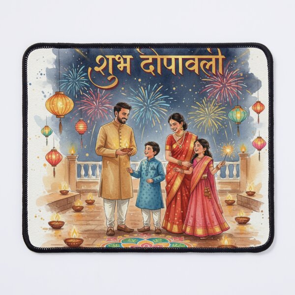 Item preview, शुभ दीपावली – Watercolor Indian Family Diwali Celebration Art designed and sold by digitallyyour.