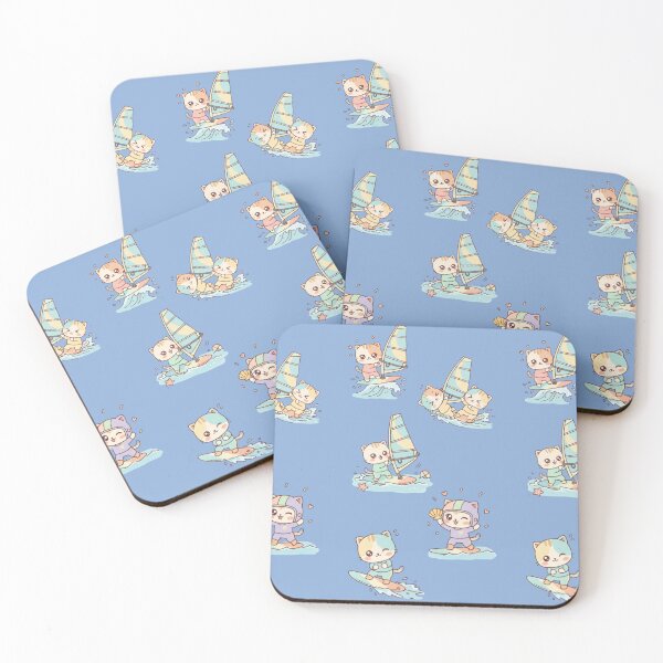 Item preview, Kawaii Water Adventure: Pack of 5 Adorable Surfing and Windsurfing Kittens | Cute Summer Cat Design for Sea and Cat Lovers designed and sold by DibuHumor.