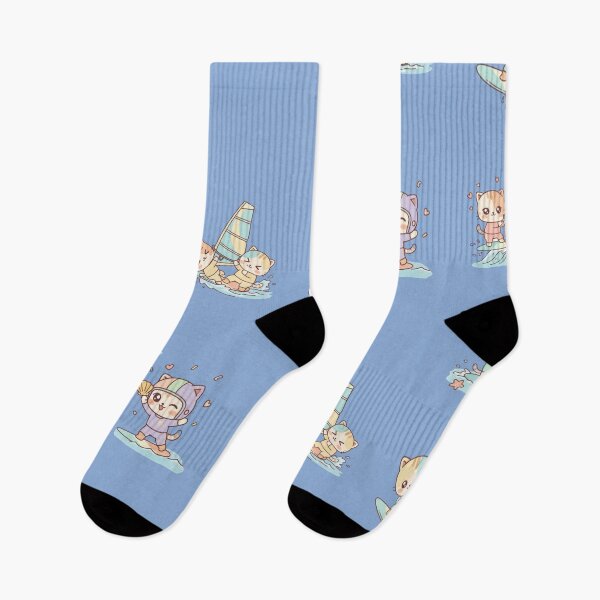 Item preview, Kawaii Water Adventure: Pack of 5 Adorable Surfing and Windsurfing Kittens | Cute Summer Cat Design for Sea and Cat Lovers designed and sold by DibuHumor.