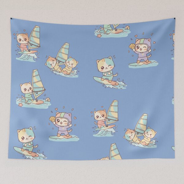 Item preview, Kawaii Water Adventure: Pack of 5 Adorable Surfing and Windsurfing Kittens | Cute Summer Cat Design for Sea and Cat Lovers designed and sold by DibuHumor.