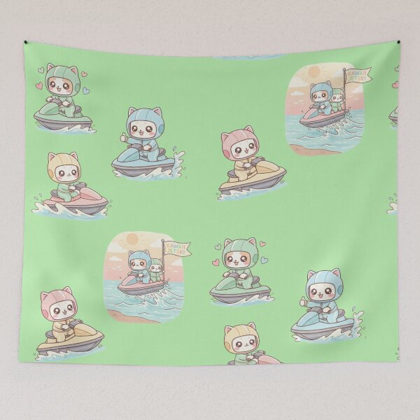 Item preview, Kawaii Sea Adventure: Pack of 5 Adorable Jet Ski Pilot Kittens | Cute Seadoo Cat Design for Speed and Summer Lovers designed and sold by DibuHumor.