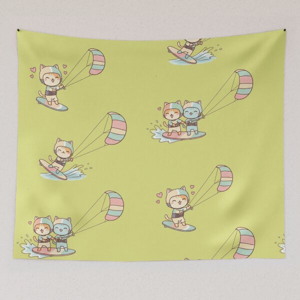 Item preview, Kawaii Kite Adventure: Pack of 3 Adorable Kitesurfing Kittens | Cute Kiteboarding Cat Design for Wind and Wave Lovers designed and sold by DibuHumor.