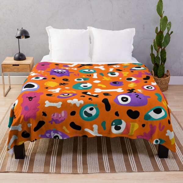 Item preview, Playful Halloween Monster Pattern – Cute Colorful Eyeballs, Bones, and Ghosts on Orange Background designed and sold by Moss and Moon Studio.