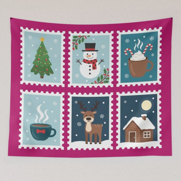 Item preview, Winter Holiday Postage Stamps – Snowman, Reindeer, Cabin & Hot Cocoa designed and sold by Syrupulse.