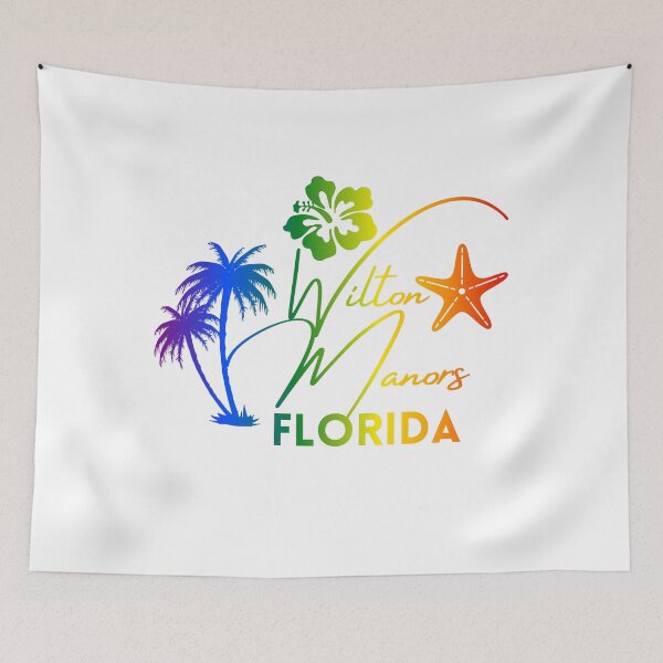 Item preview, Rainbow Wilton Manors Florida Design with Tropical Palm Hibiscus and Starfish designed and sold by WarFX Designs.
