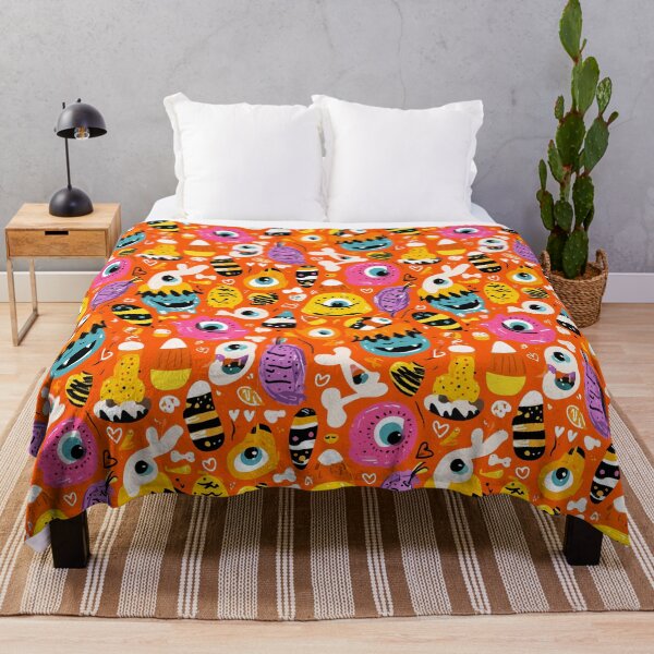 Item preview, Playful Halloween Monster Pattern – Cute Colorful Eyeballs, Bones, and Ghosts on Orange Background designed and sold by Moss and Moon Studio.