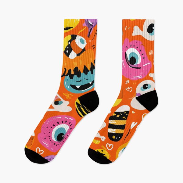 Item preview, Playful Halloween Monster Pattern – Cute Colorful Eyeballs, Bones, and Ghosts on Orange Background designed and sold by Moss and Moon Studio.
