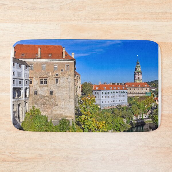 Item preview, Cesky Krumlov castle tower and the Vltava River cityscape, autumn season designed and sold by goceris.