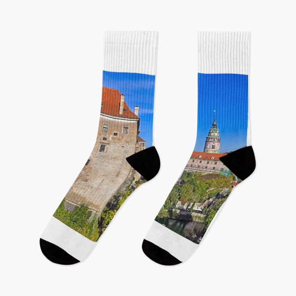 Item preview, Cesky Krumlov castle tower and the Vltava River cityscape, autumn season designed and sold by goceris.