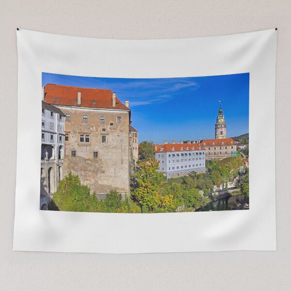 Item preview, Cesky Krumlov castle tower and the Vltava River cityscape, autumn season designed and sold by goceris.