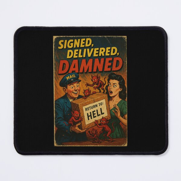 Item preview, Signed, Delivered, Damned – Retro Horror Mail Art designed and sold by The Devil's Bargain.