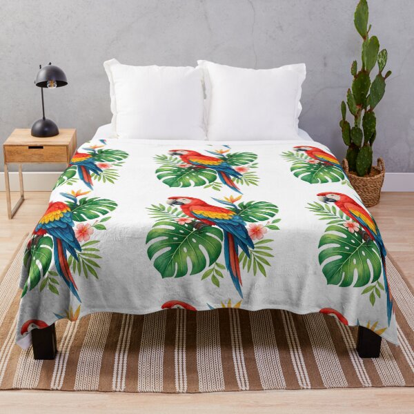 Item preview, Tropical Parrot with Jungle Leaves and Flowers designed and sold by ArtfulWeave.
