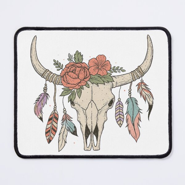 Item preview, Boho Skull with Flowers and Dreamcatcher Feathers designed and sold by ArtfulWeave.