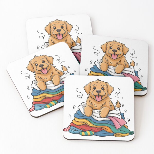 Item preview, Cute Puppy on Laundry Pile Cartoon Illustration designed and sold by ArtfulWeave.