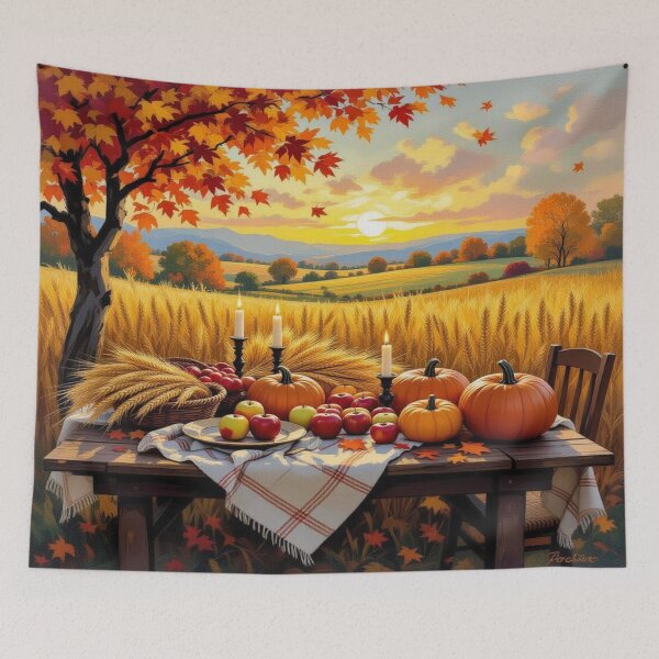 Item preview, Harvest Glow - Festively set table under a golden sky – Autumn abundance & tradition designed and sold by FotoworldEdel.