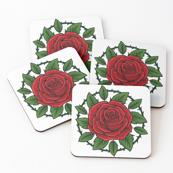 Item preview, Bold Red Rose with Thorns and Green Leaves designed and sold by ArtfulWeave.