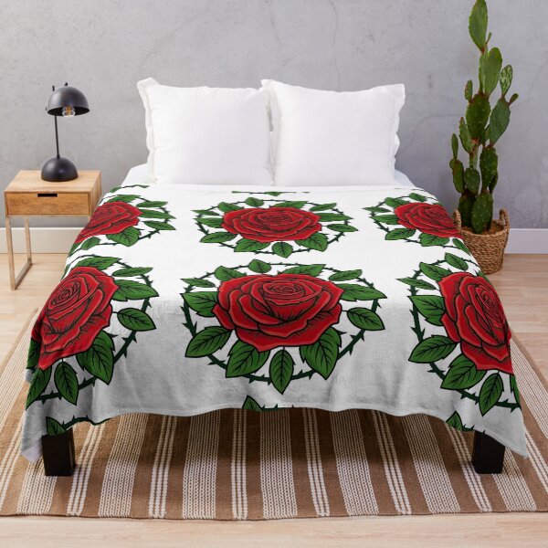 Item preview, Bold Red Rose with Thorns and Green Leaves designed and sold by ArtfulWeave.