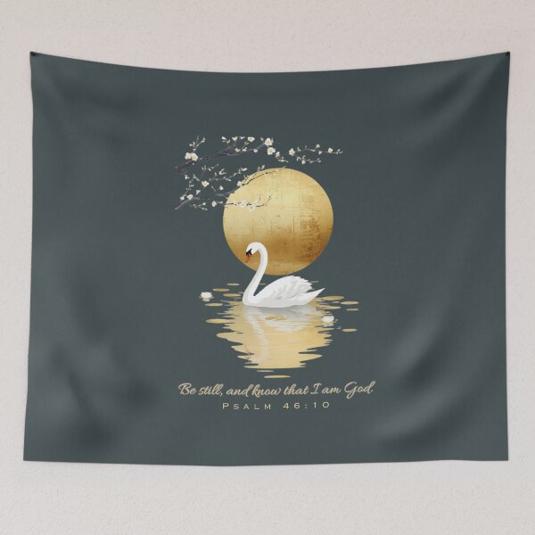 Item preview, Be Still and Know That I Am God – Elegant Christian Mindfulness Art | Psalm 46:10 Gold Swan Reflection Design for Peace & Serenity designed and sold by AmenAlways.