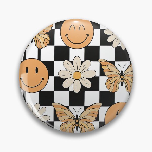 Item preview, Checkerboard Pattern with Smiley Faces, Daisies, and Butterflies designed and sold by ArtfulWeave.