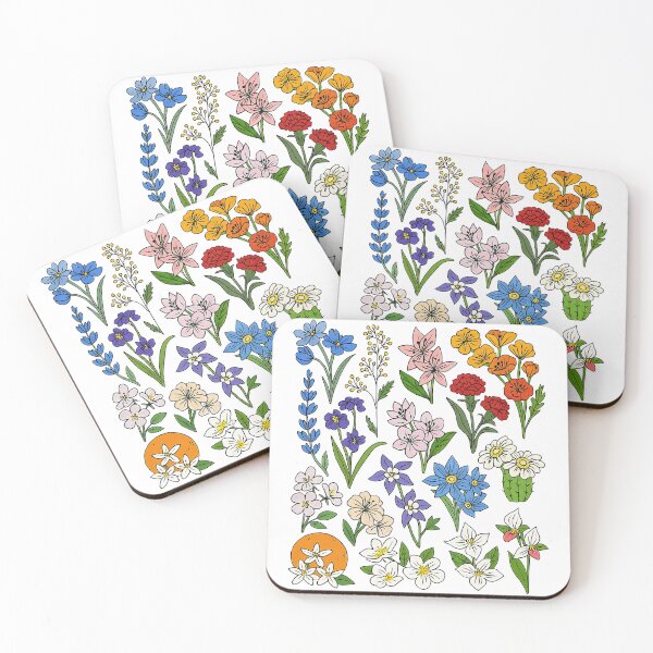 Item preview, Hand-Drawn Wildflower Collection on Black Background designed and sold by ArtfulWeave.
