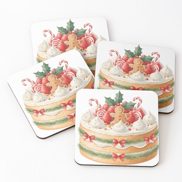 Item preview, Cute Christmas Cake Illustration | Cozy Festive Dessert with Gingerbread and Strawberries designed and sold by Minimochi Art.